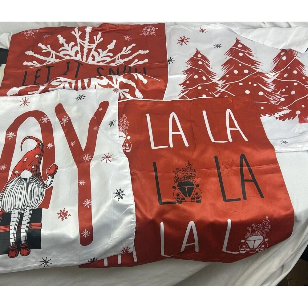 4PCS Christmas Pillow Covers 18x18 inch Winter Throw Pillow Covers Red Joy Snow